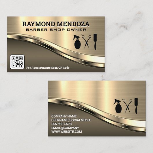 Carte De Visite Outils en barrette | Code QR | Métallique (Devant / Derrière)