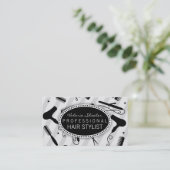 Carte De Visite Outils gris et noirs de salon de coiffure (Debout devant)