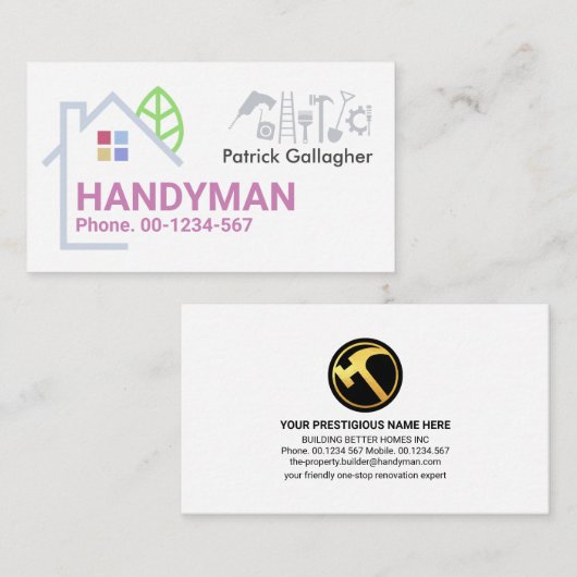 Carte De Visite Outils Handyman de structure (Devant / Derrière)