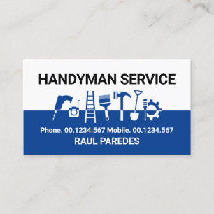 Carte De Visite Outils Handyman Sur Couches Bleues Blances