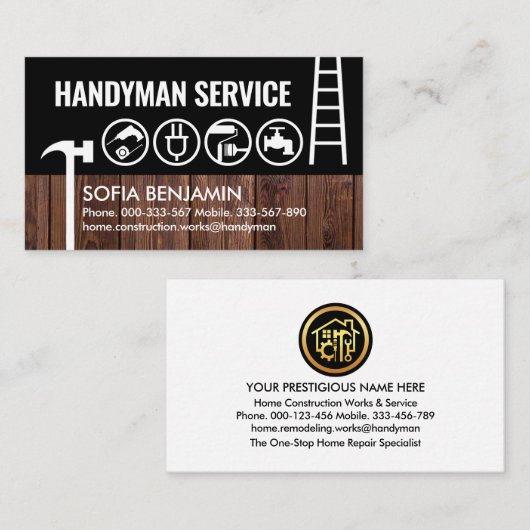 Carte De Visite Outils Handyman Sur La Clôture En Bois (Devant / Derrière)