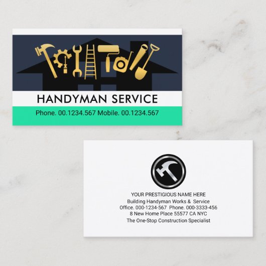 Carte De Visite Outils Handyman Sur La Construction Du Toit (Devant / Derrière)