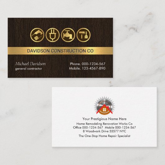 Carte De Visite Outils Handyman Sur La Couche De Bois (Devant / Derrière)