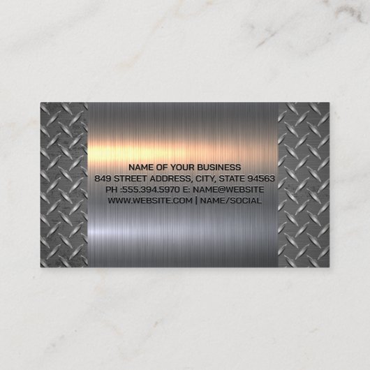 Carte De Visite Outils main | Brossé métallique | Plaqué en acier (Dos)