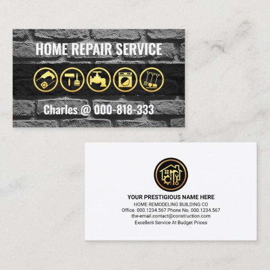 Carte De Visite Outils main de calque Brickwork (Devant / Derrière)