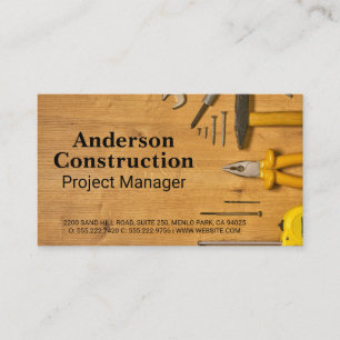 Carte De Visite Outils main de construction sur table en bois