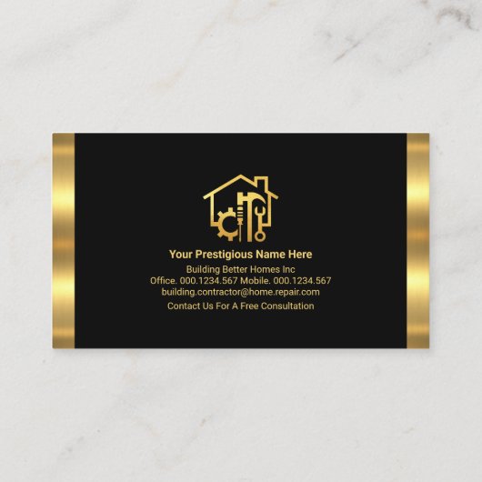 Carte De Visite Outils main pour la structure de construction or (Dos)