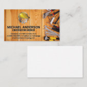 Carte De Visite Outils main sur table en bois | Logo de constructi (Devant / Derrière)