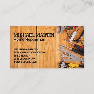 Carte De Visite Outils main sur table en bois Réparateur