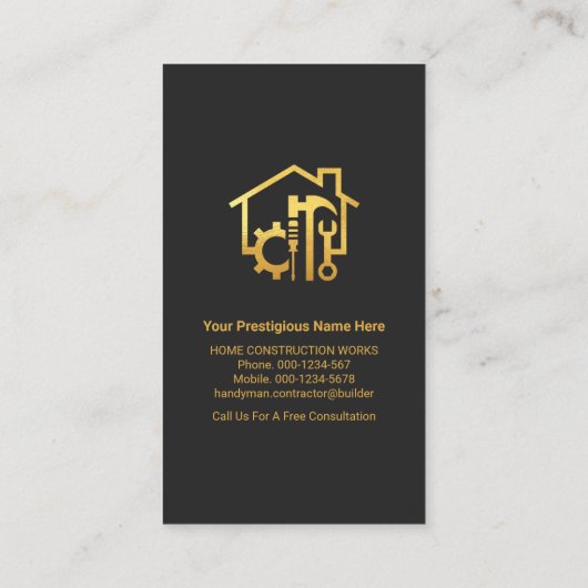 Carte De Visite Outils managère en or noir gris chic (Dos)