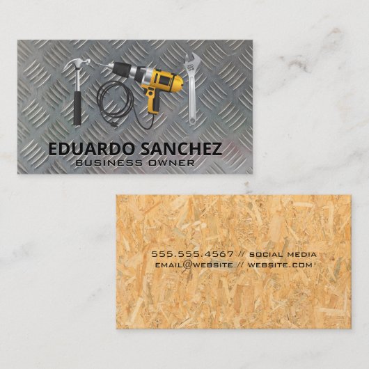 Carte De Visite Outils matériels | Acier | Bois pressé (Devant / Derrière)