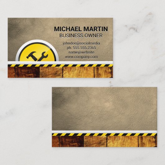 Carte De Visite Outils matériels | Construction | Cuir en bois (Devant / Derrière)