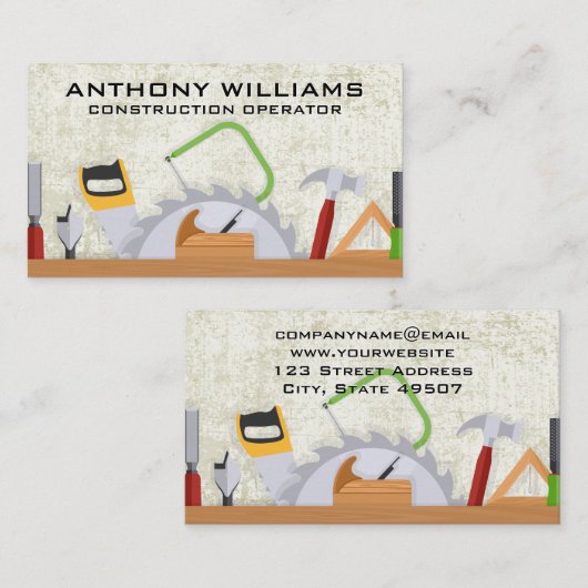 Carte De Visite Outils matériels | Menuiserie | Constructeur (Devant / Derrière)