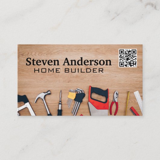 Carte De Visite Outils matériels sur table | Code QR (Devant)