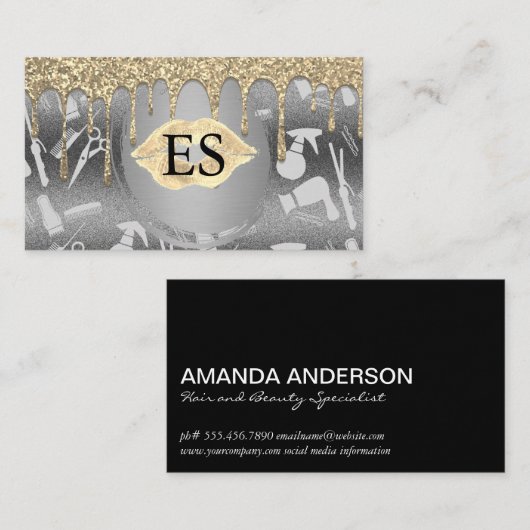 Carte De Visite Outils pour cheveux | Baiser Parties scintillant (Devant / Derrière)