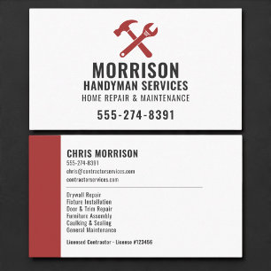 Carte De Visite Outils Rouges de Construction de Professionnel Hom