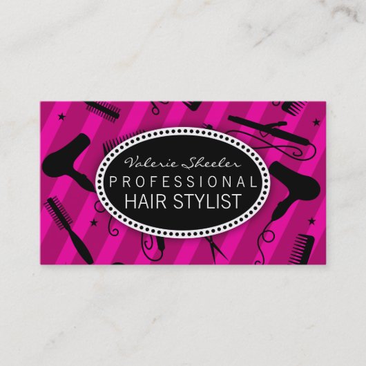 Carte De Visite Outils violets et noirs de salon de coiffure (Devant)