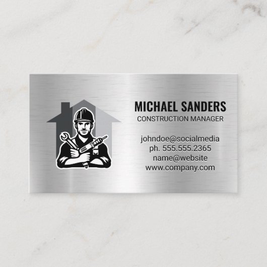Carte De Visite Ouvrier du bâtiment | Arrière - plan métallique (Devant)