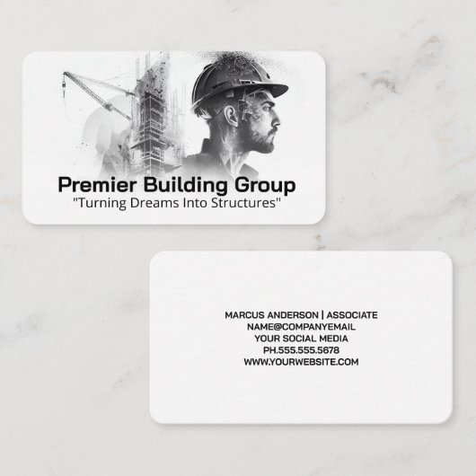 Carte De Visite Ouvrier du bâtiment | Site de construction (Devant / Derrière)