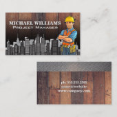 Carte De Visite Ouvrier du bâtiment | Ville Skyline (Devant / Derrière)