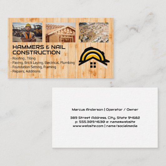 Carte De Visite Ouvriers du bâtiment | Toit | Constructeur (Devant / Derrière)