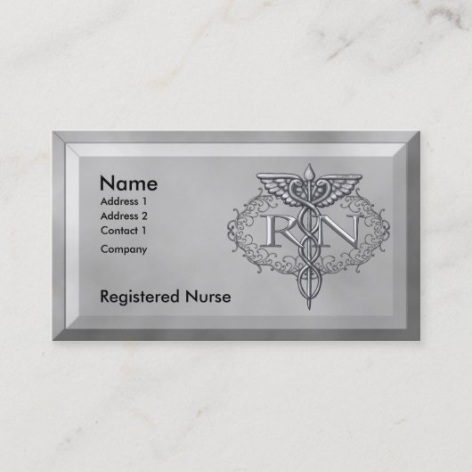 Carte De Visite Oval Silver Caduceus RN Nurse (Devant)
