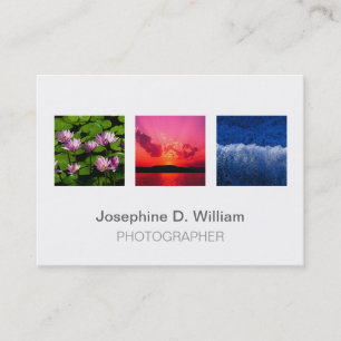 Carte De Visite Oversize 3 photos ou logo blanc gris moderne chic