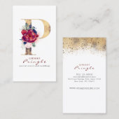 Carte De Visite P Monogram Burgundy Gold et Navy Blue Floral (Devant / Derrière)