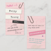 Carte De Visite Page rose de carnet (Devant / Derrière)