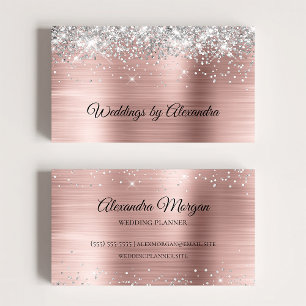 Carte De Visite Pailleté Argent Paillettes Rose Or Satin Ombré Feu