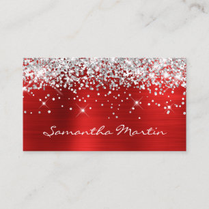 Carte De Visite Pailleté Argent Paillettes Rouge Feuille