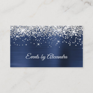 Carte De Visite Pailleté Argent Paillettes Satin Foil Bleu Nuit