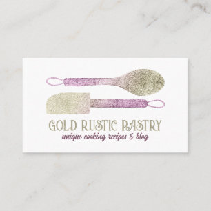 Carte De Visite Pailleté de pâtisserie rose or scintillant chef pâ