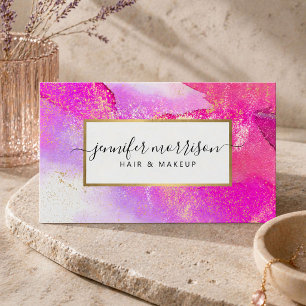 Carte De Visite Pailleté Écriture Fuchsia Aquarelle Faux Poussière