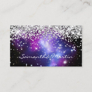 Carte De Visite Pailleté Galaxie Violet Céleste Argenté Brillante