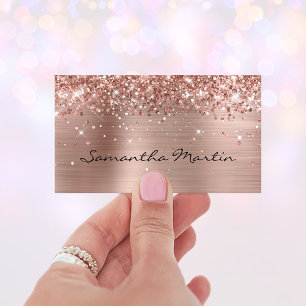 Carte De Visite Pailleté Or Rose Feuille