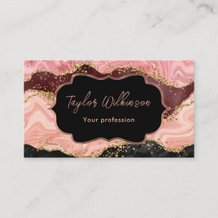 Carte De Visite Paillettes de strass fausses en noir et rose Agate