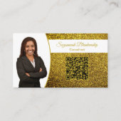 Carte De Visite Paillettes Faux Or, Photo & Code QR Professionnels (Devant)
