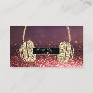 Carte De Visite Paillettes Modernes Bokeh, Casque DJ Pailleté
