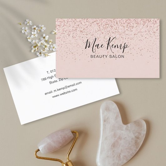 Carte De Visite Paillettes Or Rose Simple