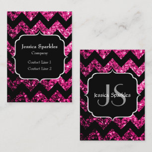 Carte De Visite Paillettes rose chaud scintillent monogramme Chevr
