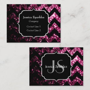Carte De Visite Paillettes rose foncé étincelles Chevron noir Mono