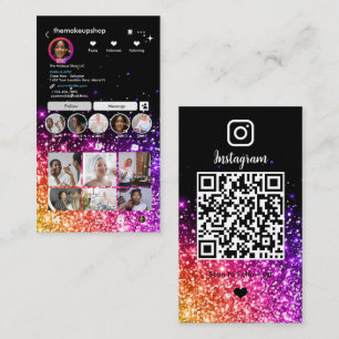 Carte De Visite Paillettes Violettes Code QR Instagram