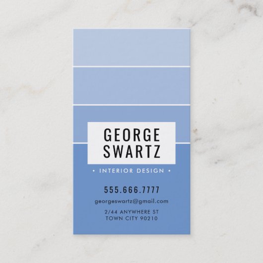 Carte De Visite PAINT MODERNE CHIP simple à claire ombre bleu moye (Devant)