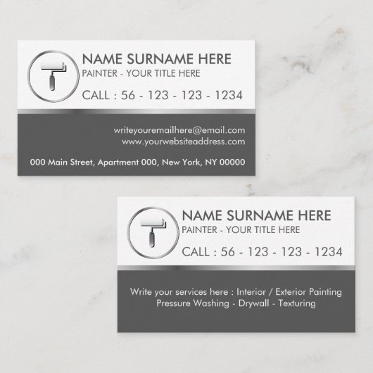 Carte De Visite Paint Roller Cercle gris simple (Devant / Derrière)