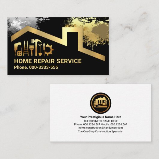 Carte De Visite Paint Splatters Gold Building Tools Frame (Devant / Derrière)