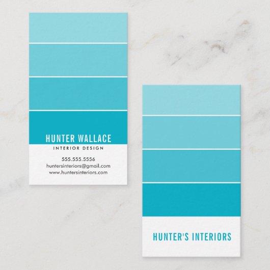 Carte De Visite PAINT SWATCH CHIP intérieurs modernes ombre bleu (Devant / Derrière)