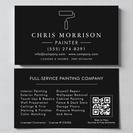 Carte De Visite Painter Black Silver QR Code