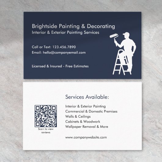 Carte De Visite Painter & Decorator Services QR Code Blue White