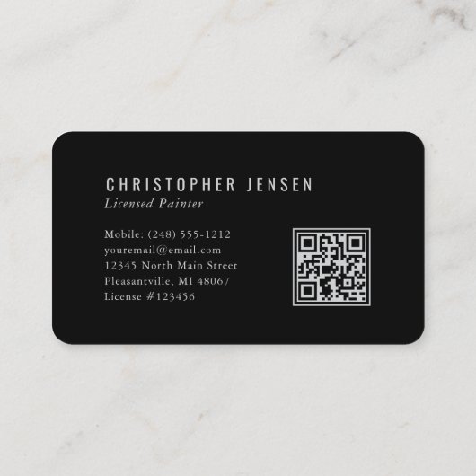 Carte De Visite Painter QR Code Black Silver Rounded Painting (Dos)